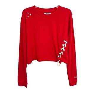Soul By Soulcycle Casey Sweatshirt Lace Up Long Sleeves Crew‎ Red Sz S